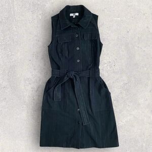 Etcetera Black Metallic Shirt Dress Size 8 Sleeveless Belted Waist Knee Length